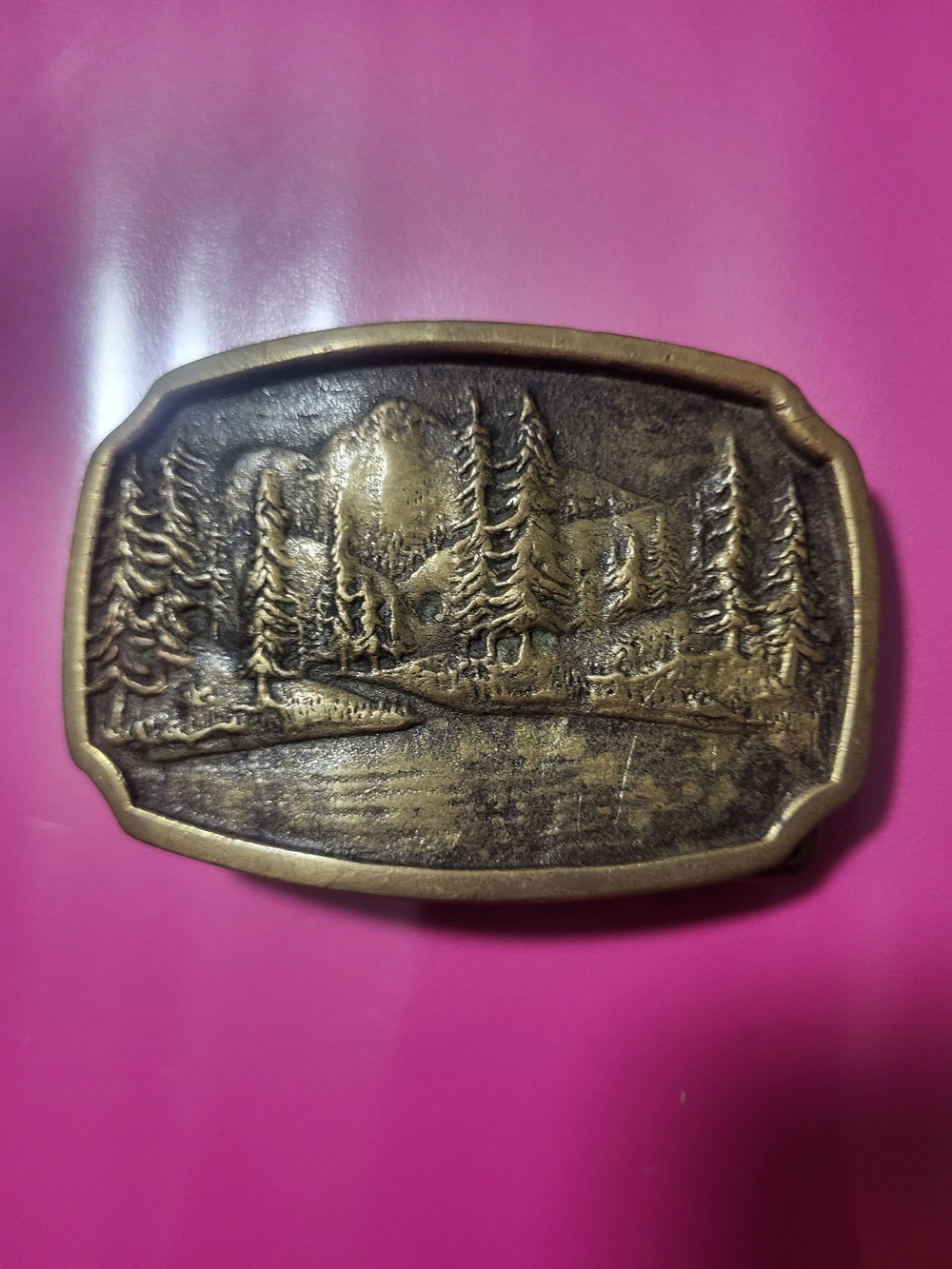 Vintage Mountain Scene Belt Buckle Solid Brass Landscape Western Outdoor